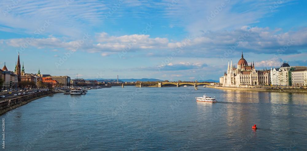 Panoramic view of the banks of the Danube in Budapest,