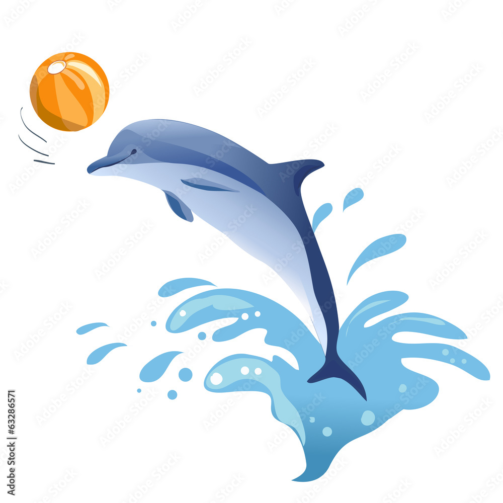 Naklejka premium Dolphin with ball isolated