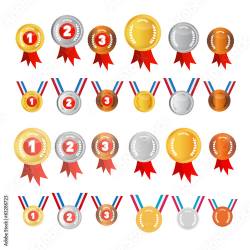 Vector Medals Set: Gold, Silver, Bronze, First, Second, Third
