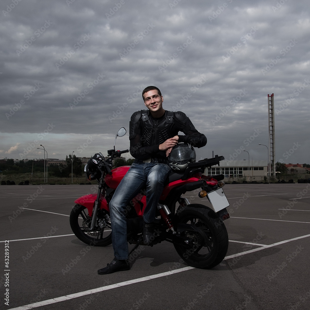 biker and his motorbike