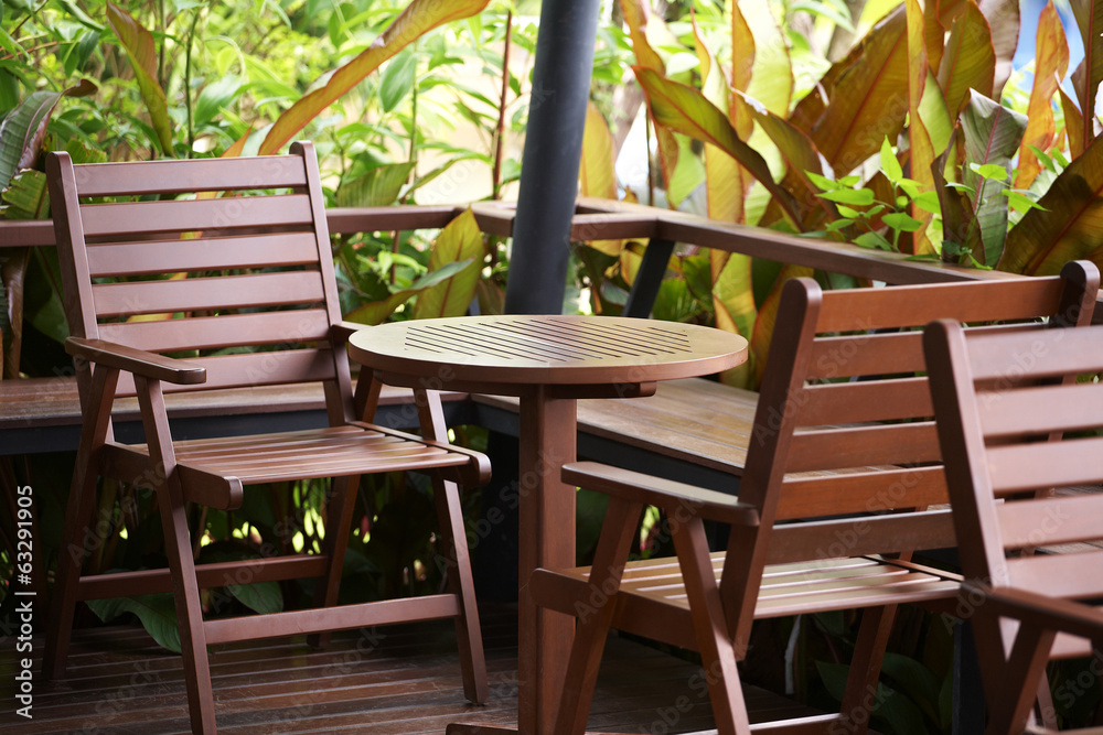 table and chairs wooden in coffee shop