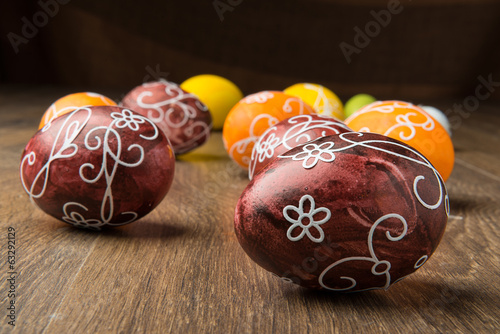 Easter Eggs on wooden background