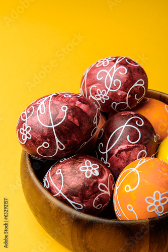 Easter Eggs on yellow background