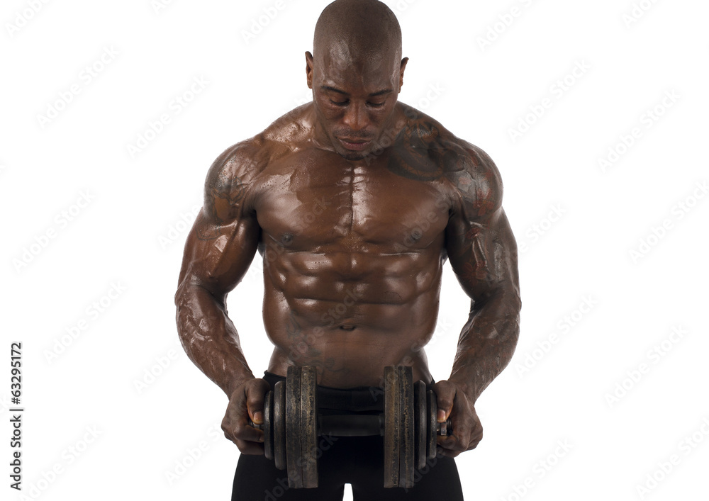 Bodybuilder training with heavy dumbbell Bodybuilder training with heavy dumbbell