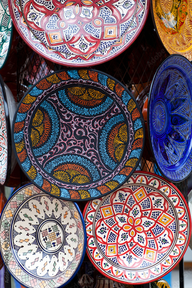 Decorative ceramic plates on the market in Morocco
