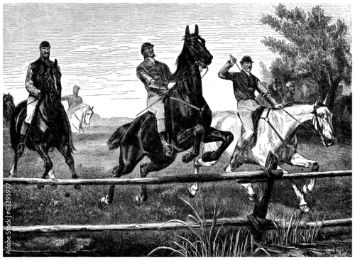 Obraz Sport jeździecki: jazda, skakanie - koniec XIX wieku