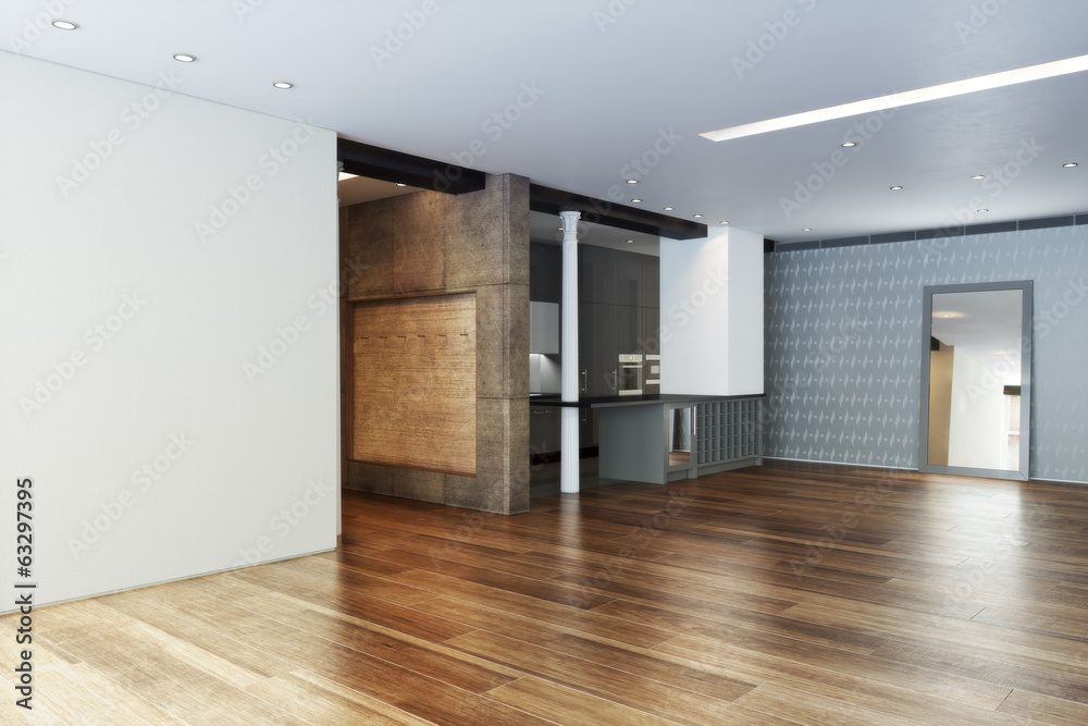 Obraz premium Empty Highrise apartment with column accent interior