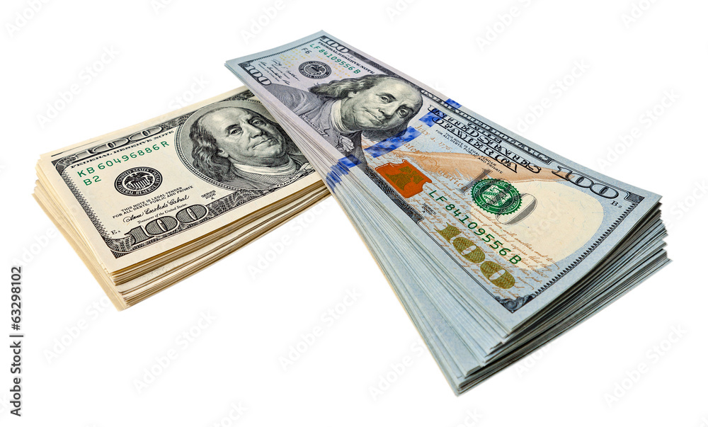 Pile of one hundred dollar bills isolated on white background Pile of one hundred dollar bills isolated on white background