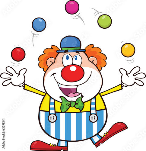 Funny Clown Cartoon Character Juggling With Balls