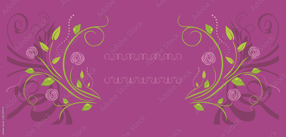 Purple ornamental background with stylized roses