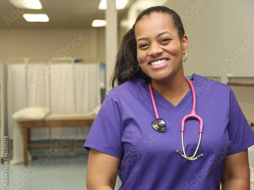 Tela Smiling Nurse African American in Hospital