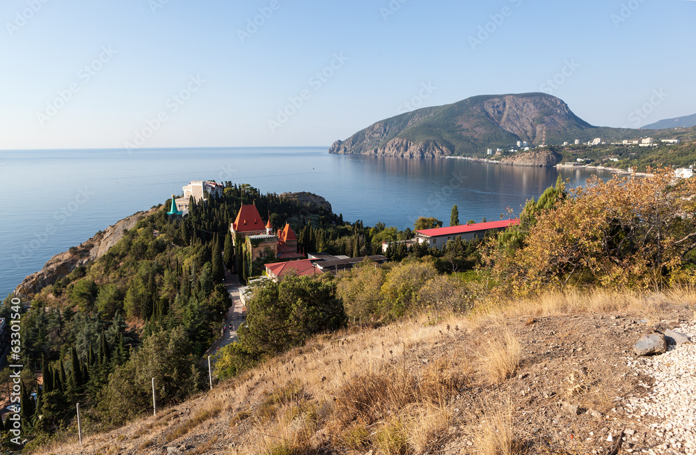 View of the village and cliff Ayu Dag.Krym
