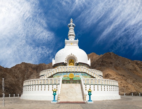 Tall Shanti Stupa near Leh - Ladakh - India