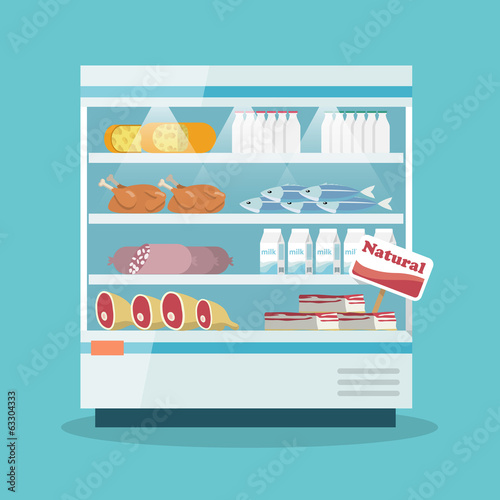 Supermarket cooling shelves food collection