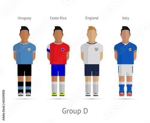 Football teams. Group D - Uruguay, Costa Rica, England, Italy