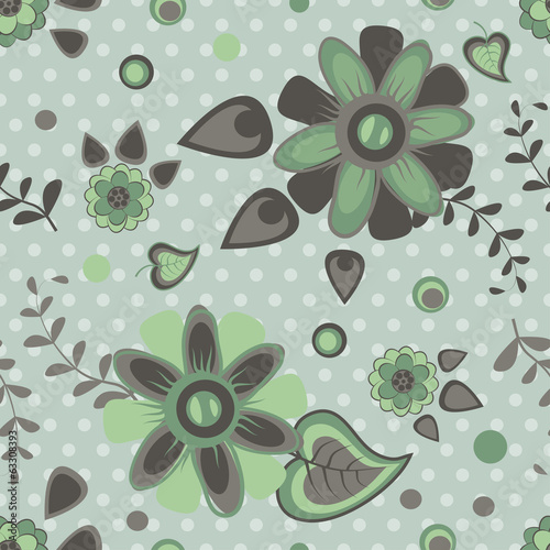 Seamless pattern with green summer flowers