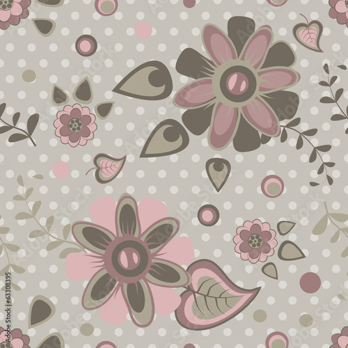 Seamless pattern pale pink summer flowers