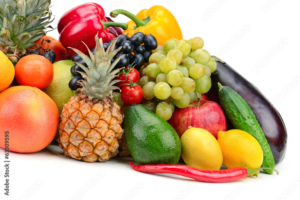 fruit and vegetable on white