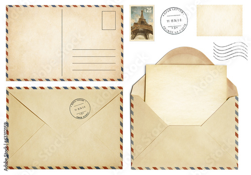 Old postcard, mail envelope...