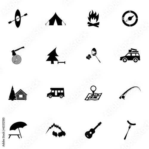 Vector black camping icons set