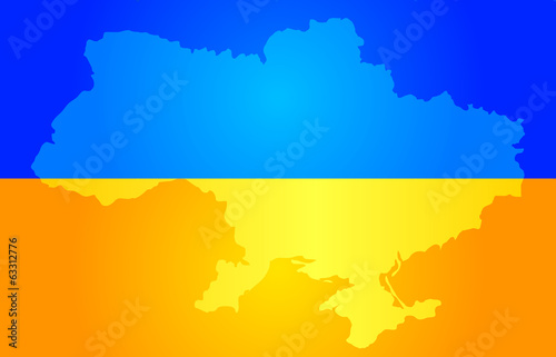 Map of Ukraine in National flag colors photo