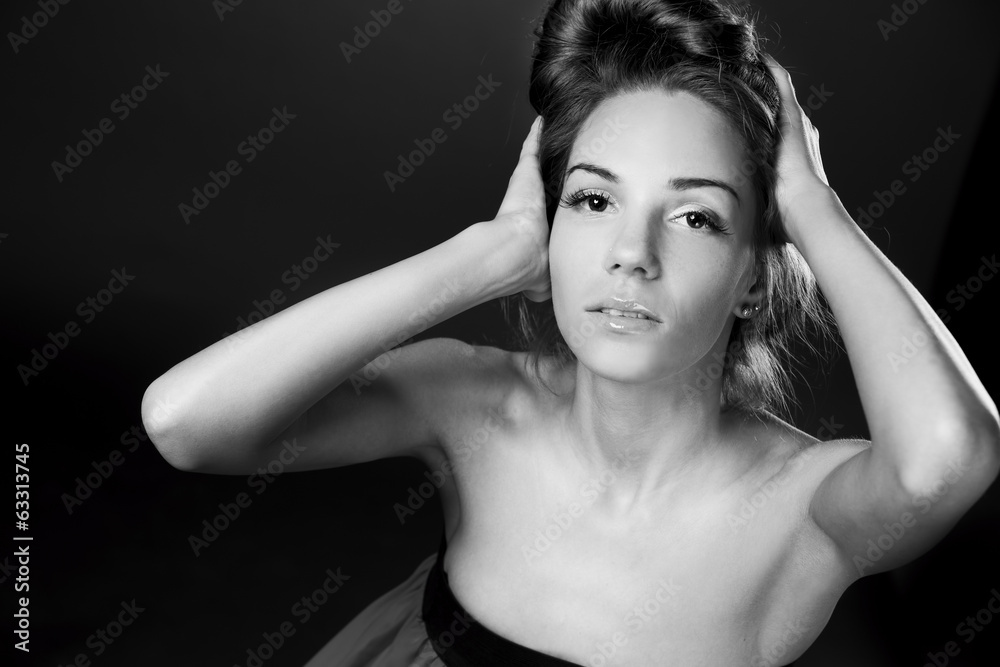Fototapeta premium Beautiful woman on black background
