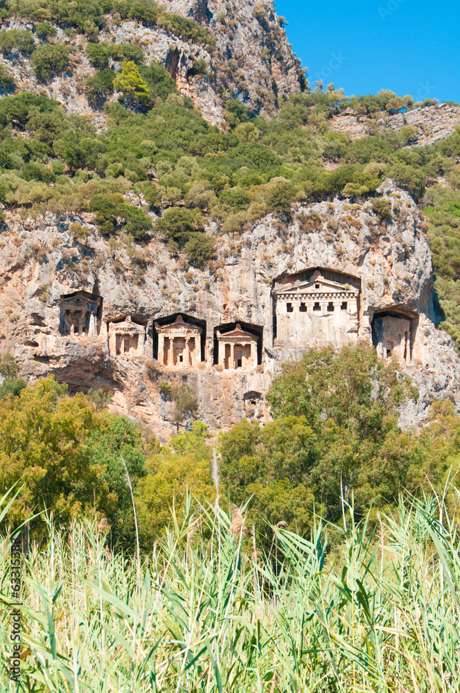 Turkish Lycian tombs - ancient necropolis in the mountains Turkish Lycian tombs - ancient necropolis in the mountains