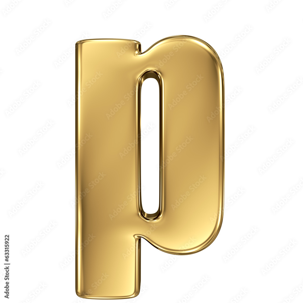 Letter p from gold solid alphabet. Lowercase Letter p from gold solid alphabet. Lowercase