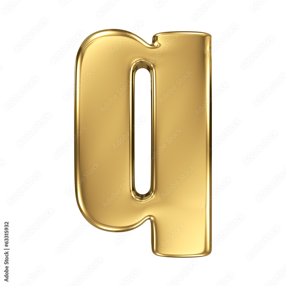 Letter q from gold solid alphabet. Lowercase Letter q from gold solid alphabet. Lowercase