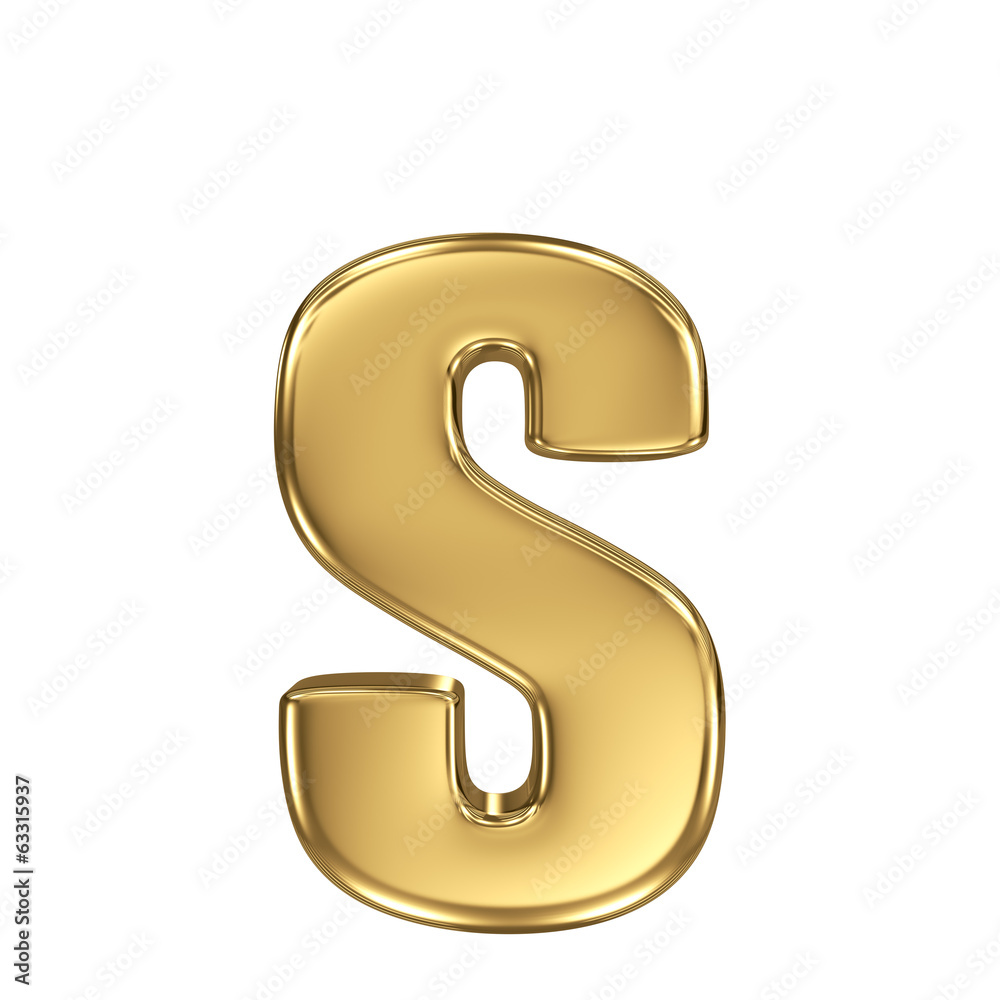 Letter s from gold solid alphabet. Lowercase Letter s from gold solid alphabet. Lowercase
