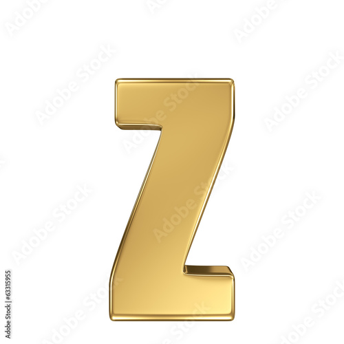 Letter z from gold solid alphabet. Lowercase