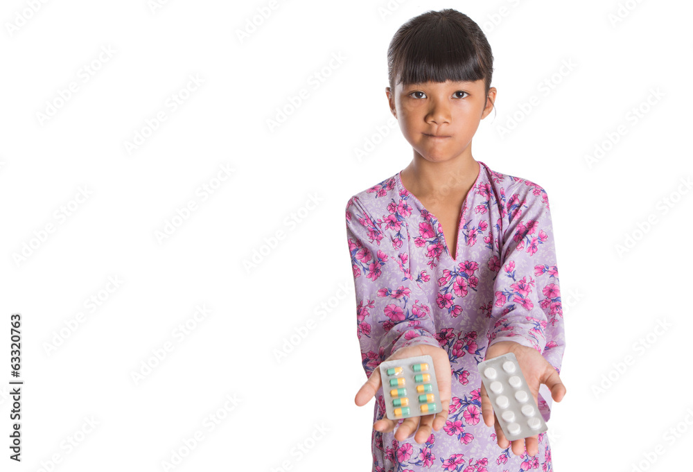 Young Girl And Medicine Tablets Young Girl And Medicine Tablets