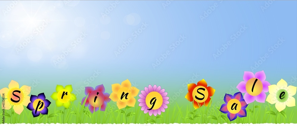 Banner with Spring sale on the flowers