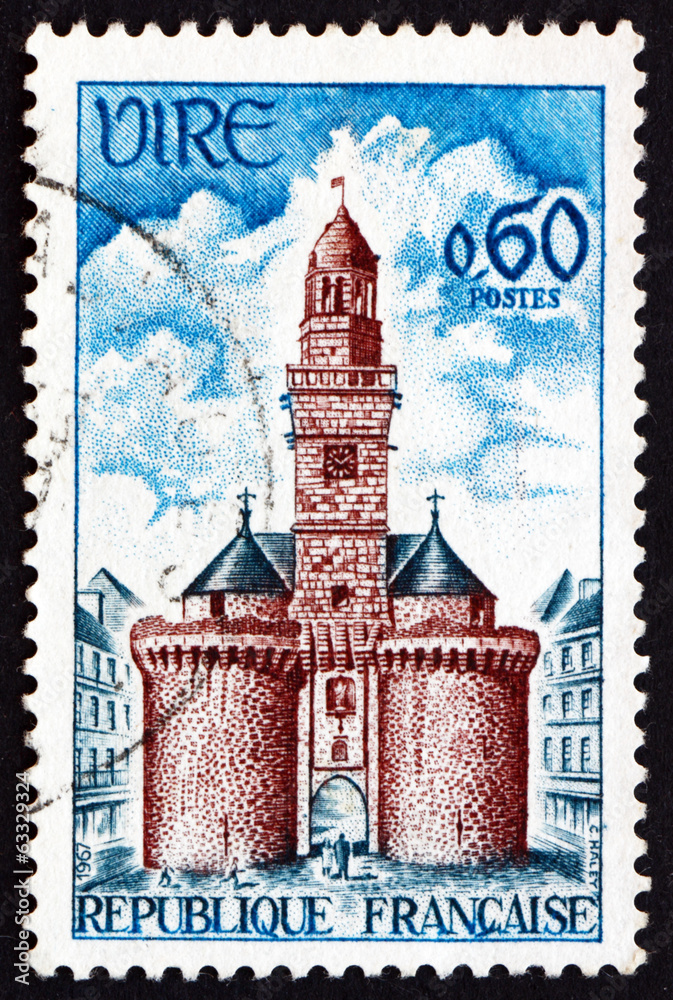 Postage stamp France 1967 Clock Tower, Vire