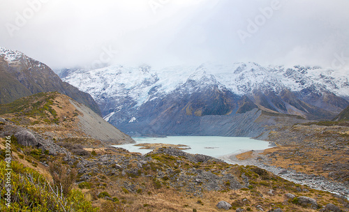 Hooker lake in early autumn Mt Cook Valleys, New Zealand