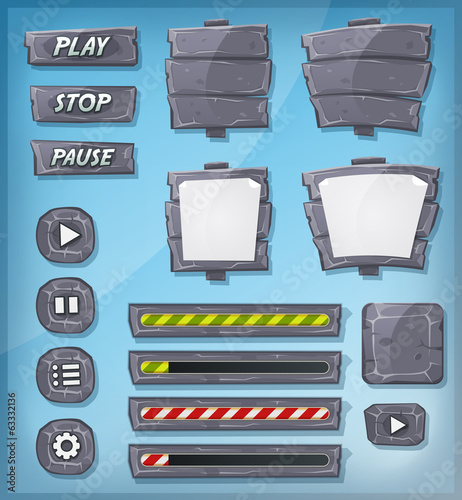 Cartoon Stone And Rock Icons For Ui Game