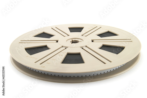 Film reel with film on white background