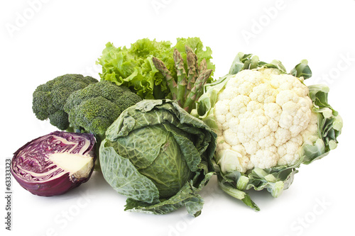 group of fresh vegetables isolated on white background