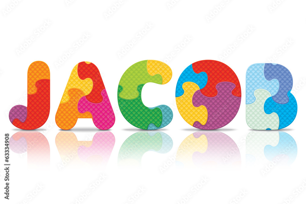 Naklejka premium Vector JACOB written with alphabet puzzle