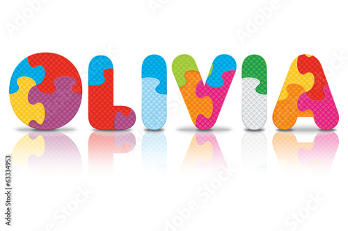 Vector OLIVIA written with alphabet puzzle