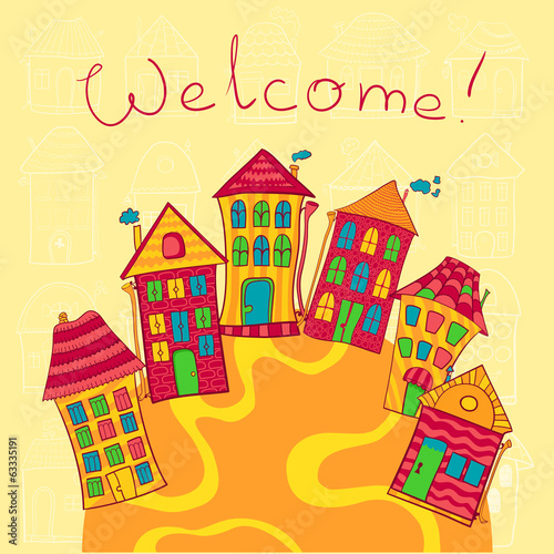 Vector pattern with cute houses