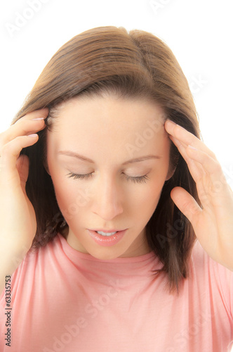 Tired stressed woman holding head