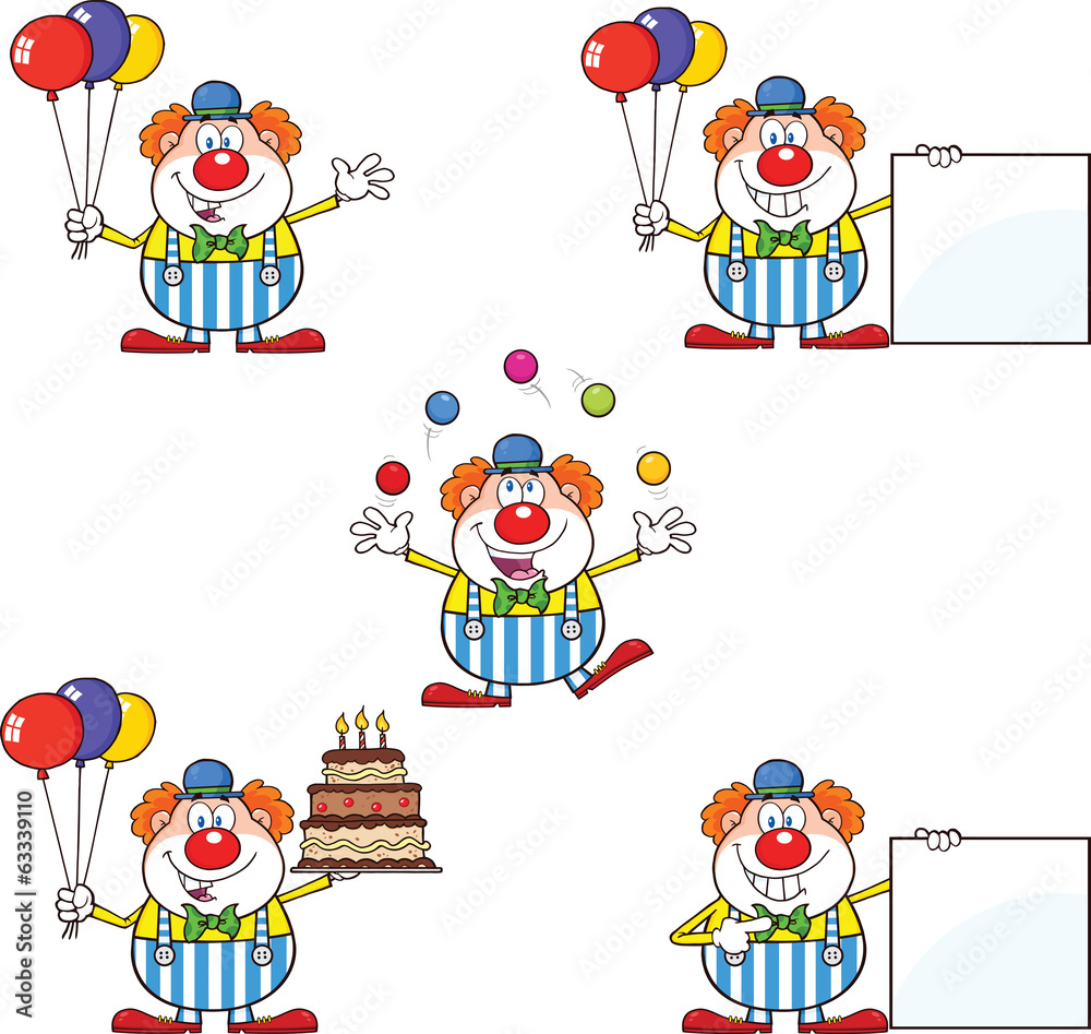 Fototapeta premium Funny Clown Cartoon Characters 2. Collection Set