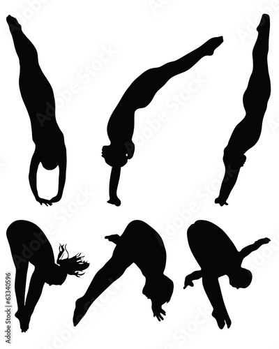 Jumping people into the water, silhouette