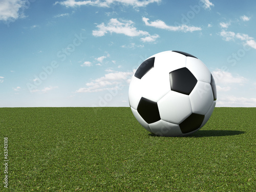 Soccer ball on green field © ekostsov
