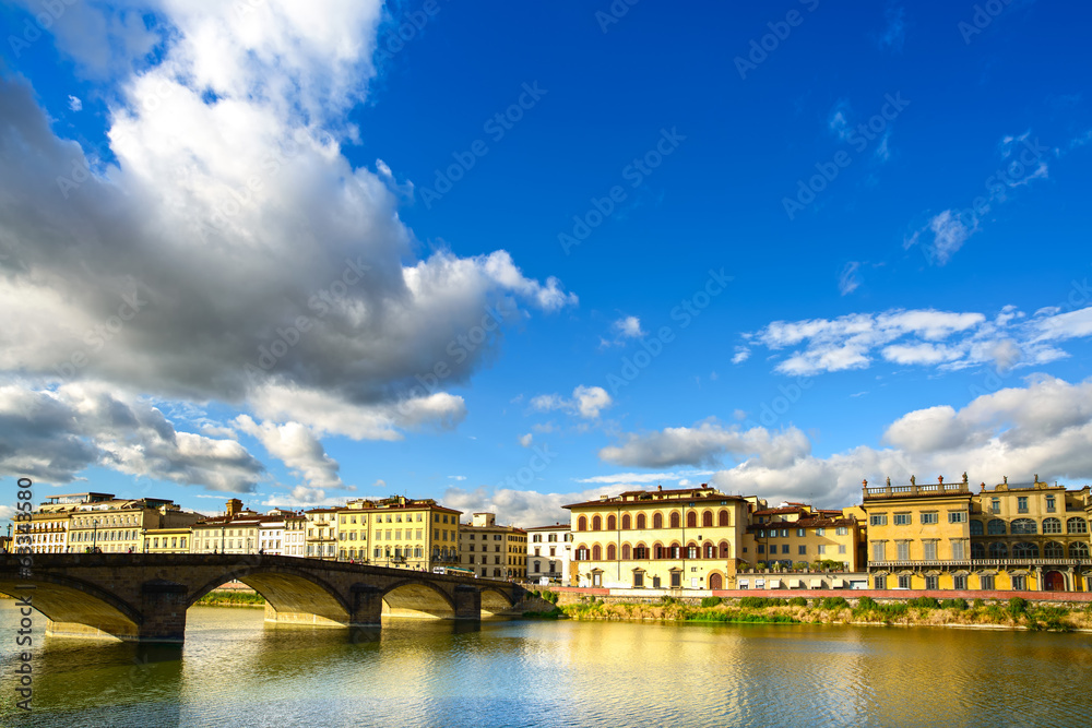 Carraia medieval Bridge on Arno river, sunset landscape. Florenc