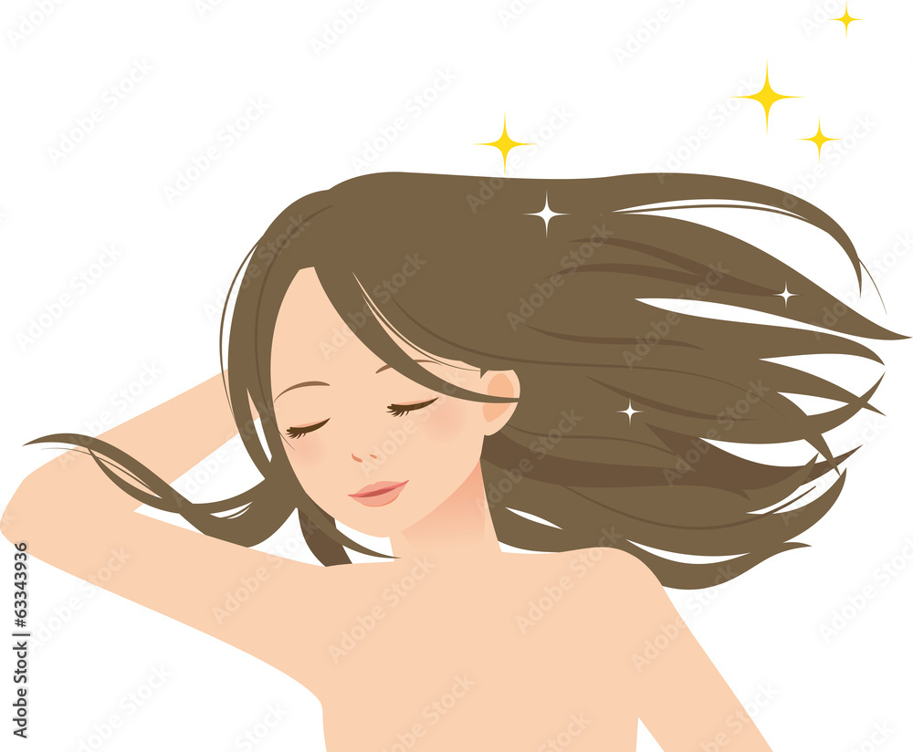 風になびく髪を触る女性 Stock Vector Adobe Stock