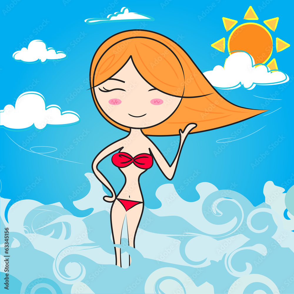 cartoon girl on beach