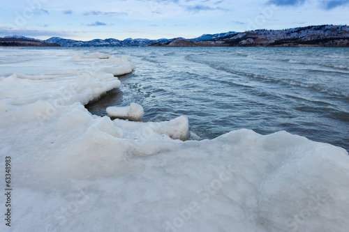 Shore ice sheet Lake Laberge Yukon Territory Canada