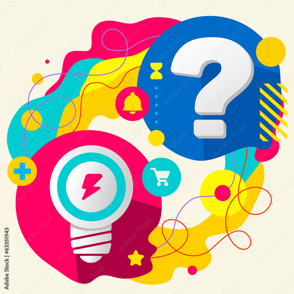 Light bulb and question mark on abstract colorful splashes backg Light bulb and question mark on abstract colorful splashes backg